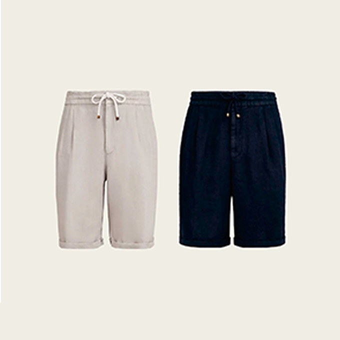 brunello cucinelli linen drawstring shorts